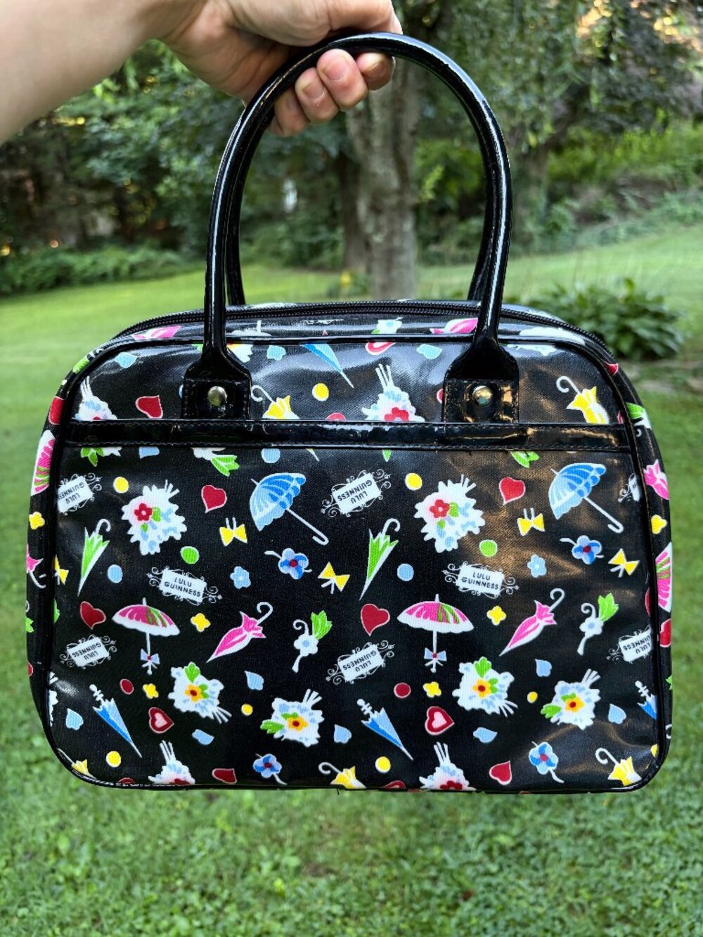 Authentic Vintage Lulu Guinness Umbrella & Floral Cosmetic Bag Tote